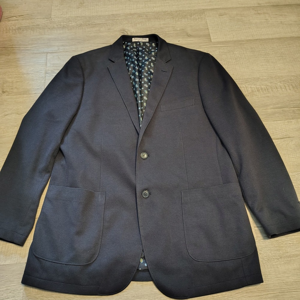 Paisley‎ & Gray Mens Navy Blue Knit Blazer Sport Coat Paisley Lining 44R